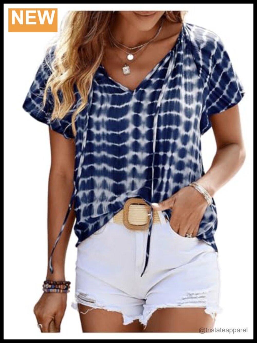 Viscose Tie Dye Tie Neck Ruffle Sleeve Blouse